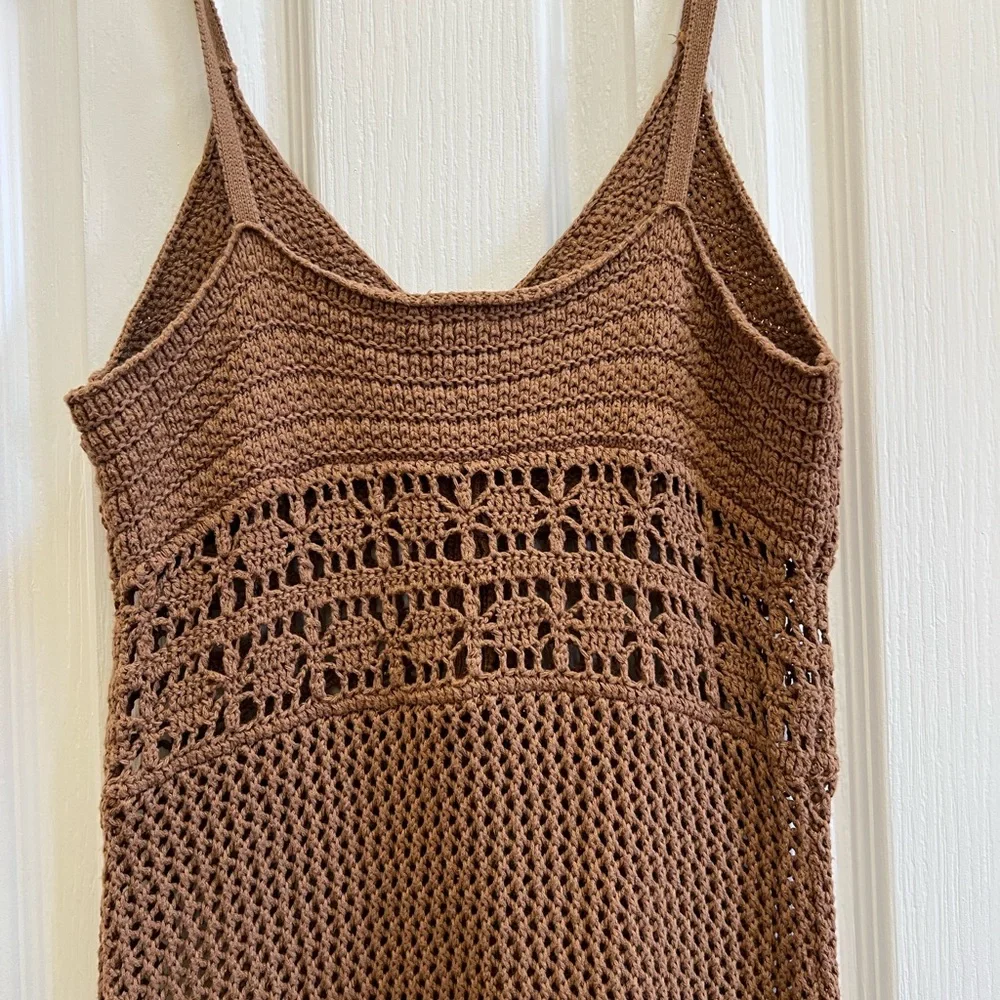 Aerie 100% Cotton Brown Crochet Knit Tank Dress Boho Beach Small NWOT - Picture 8 of 8
